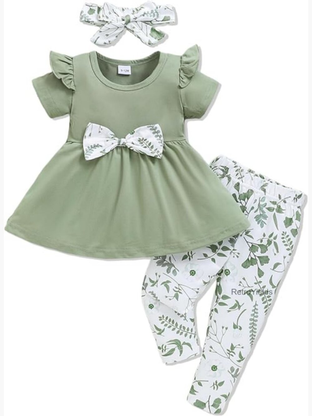 Baby Girl Summer 3-Piece Outfit Set Ruffle Top Pants Headband